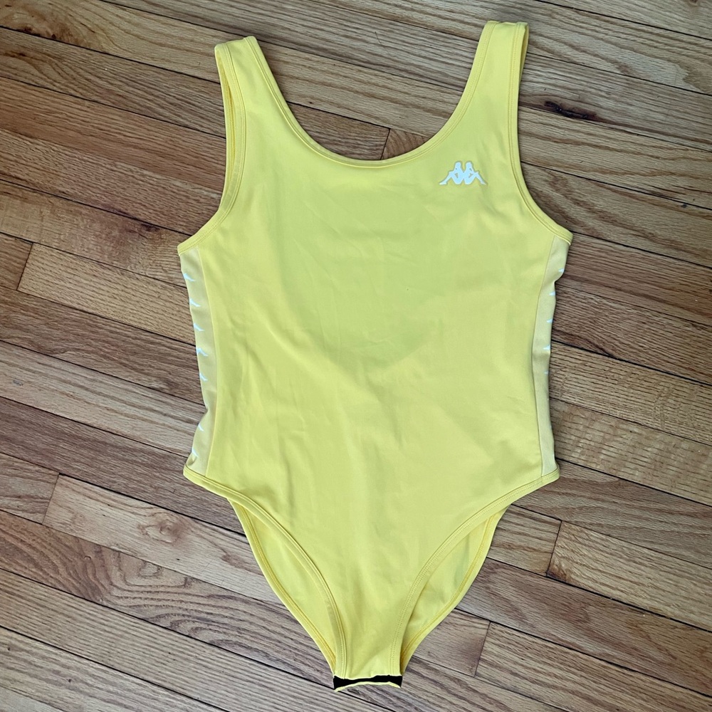 NWT Kappa Vibrant LowBack Bodysuit Swim Tank Dance Festival blouse yellow M